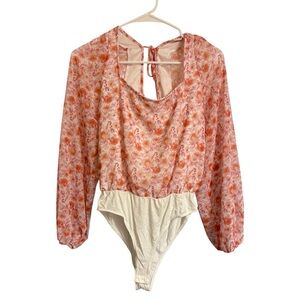 Peach Love California Pink Floral Long Sleeve Bodysuit